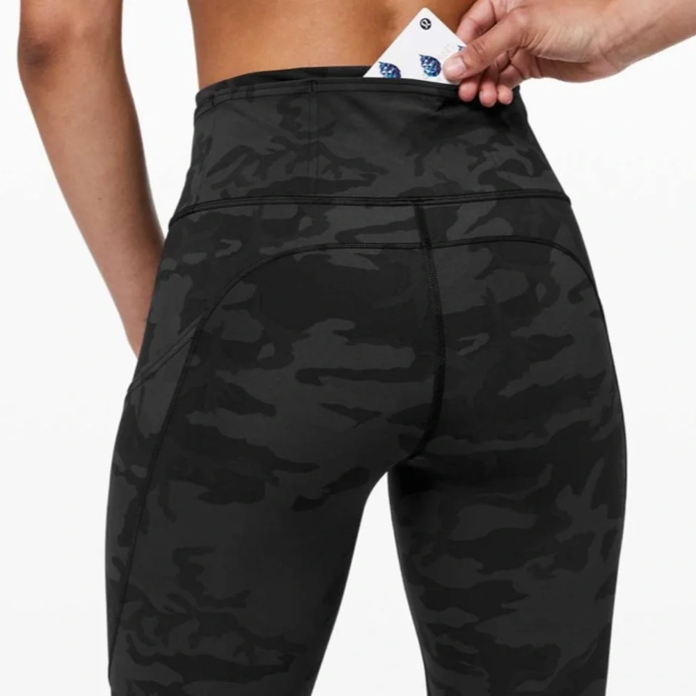 Lululemon Fast and Free Crop Leggings 19” Nulux Incognito Camo Multi Grey Size 6